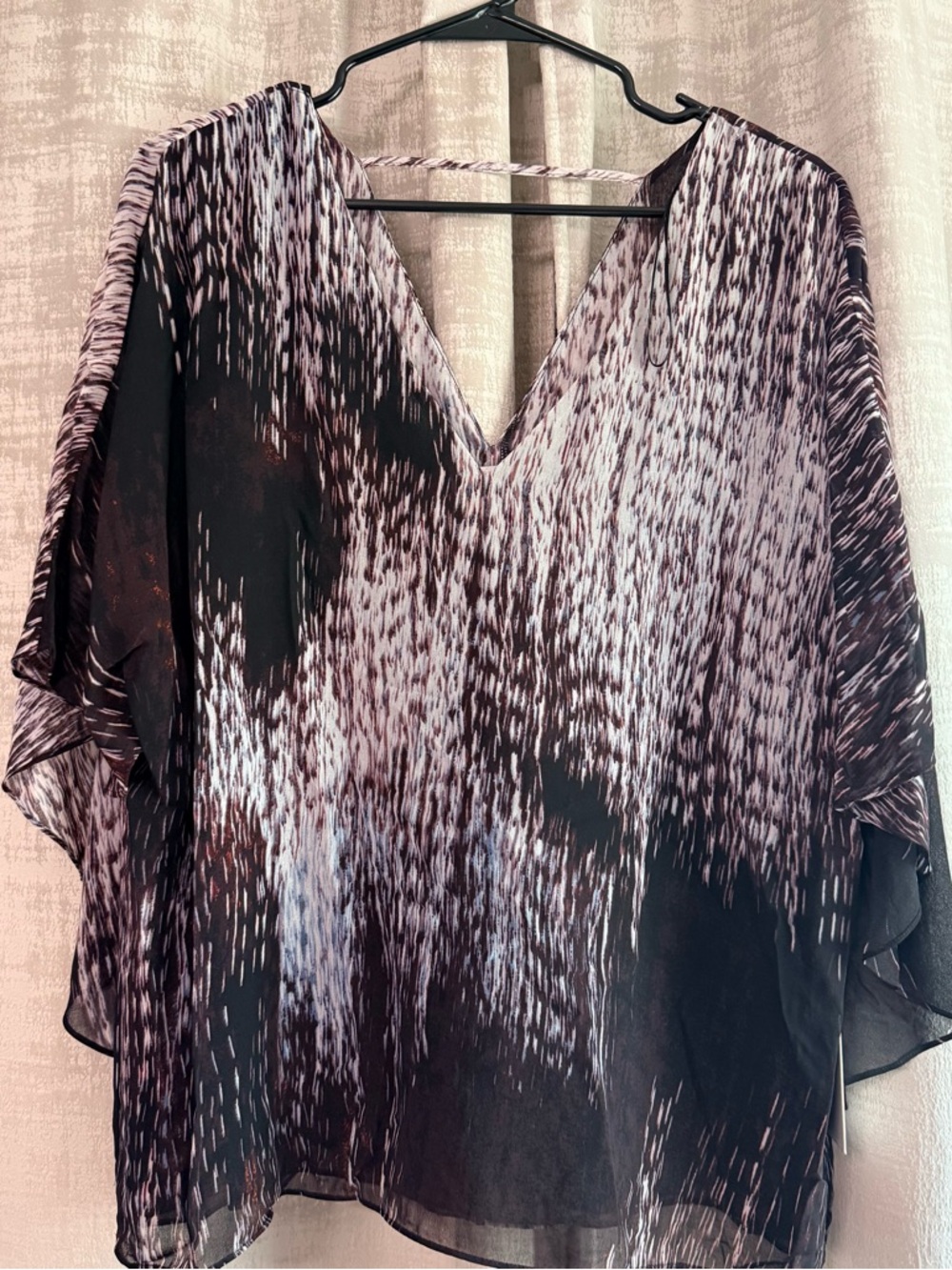 1.STATE Sheer V-Neck Blouse in Black and Mauve